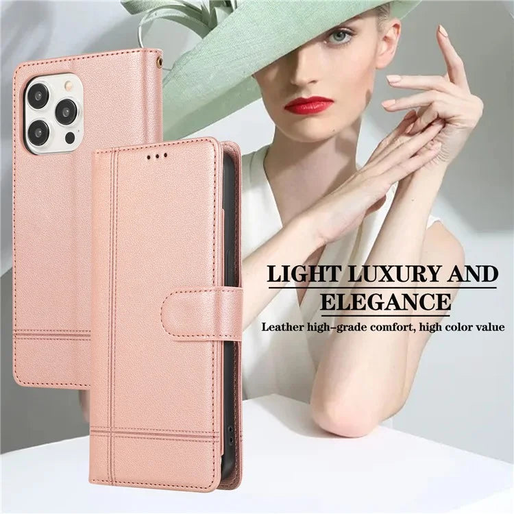 For iPhone 12 Pro Max Cell Phone Case PU Leather Stand Cover with Mirror