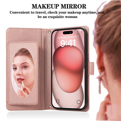 For iPhone 12 Pro Max Cell Phone Case PU Leather Stand Cover with Mirror