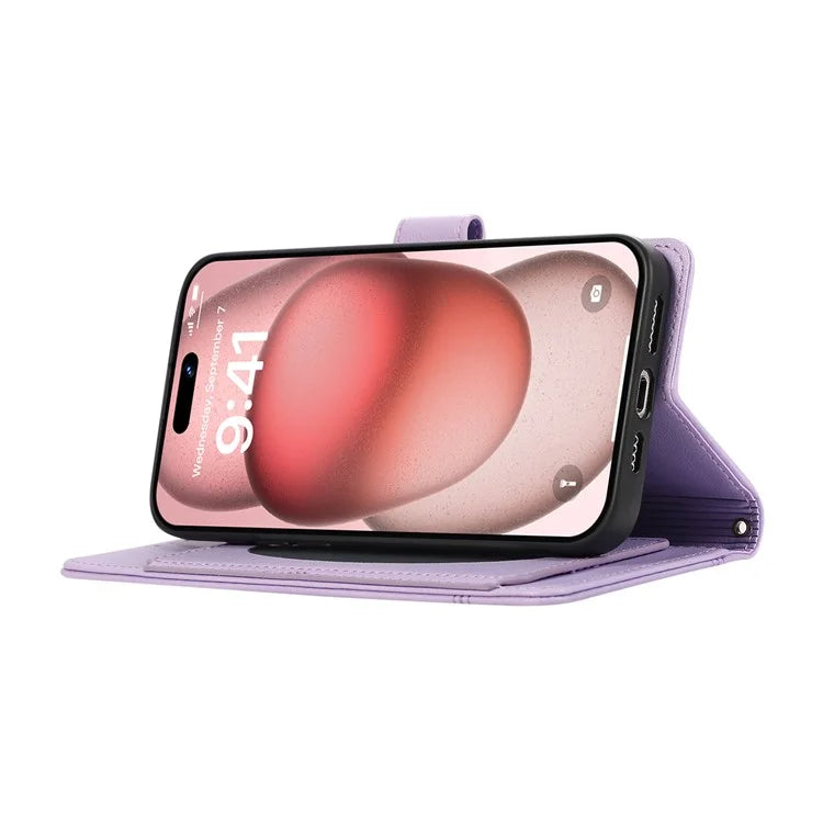 For iPhone 12 Pro Max Cell Phone Case PU Leather Stand Cover with Mirror