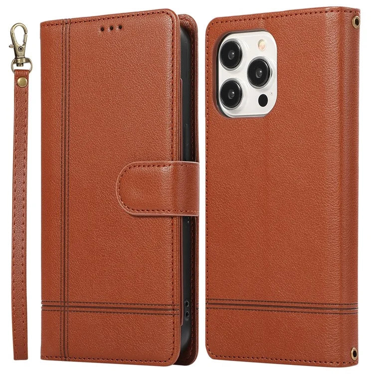 For iPhone 12 Pro Max Cell Phone Case PU Leather Stand Cover with Mirror