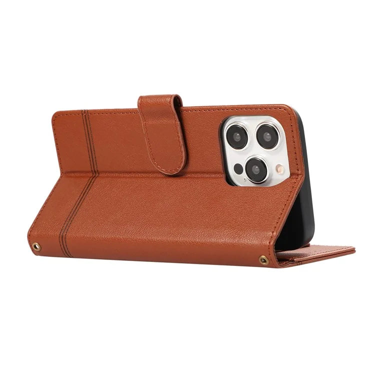 For iPhone 12 Pro Max Cell Phone Case PU Leather Stand Cover with Mirror