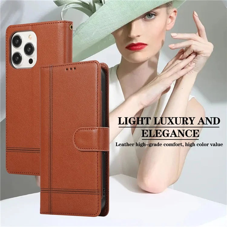 For iPhone 12 Pro Max Cell Phone Case PU Leather Stand Cover with Mirror