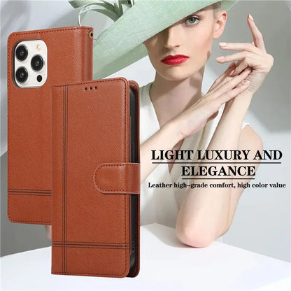 For iPhone 12 Pro Max Cell Phone Case PU Leather Stand Cover with Mirror