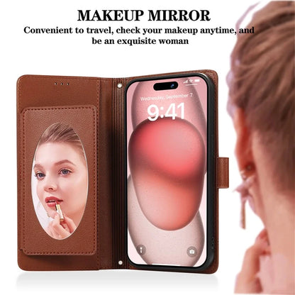 For iPhone 12 Pro Max Cell Phone Case PU Leather Stand Cover with Mirror