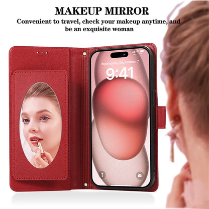 For iPhone 12 Pro Max Cell Phone Case PU Leather Stand Cover with Mirror