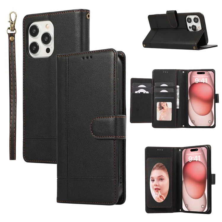 For iPhone 14 Pro Max Cell Phone Cases Folio Flip Leather Cover with Mirror