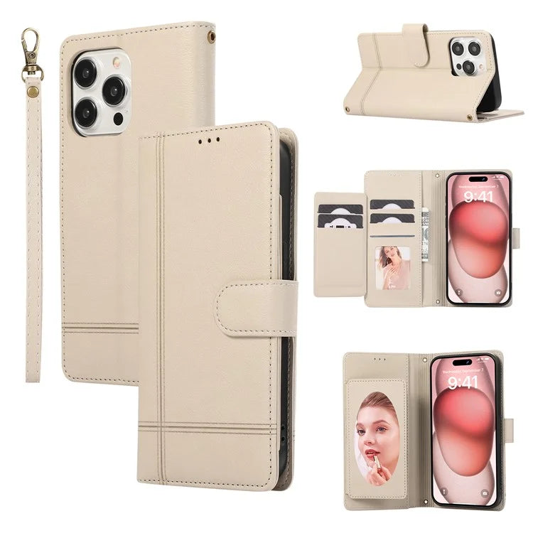 For iPhone 14 Pro Max Cell Phone Cases Folio Flip Leather Cover with Mirror