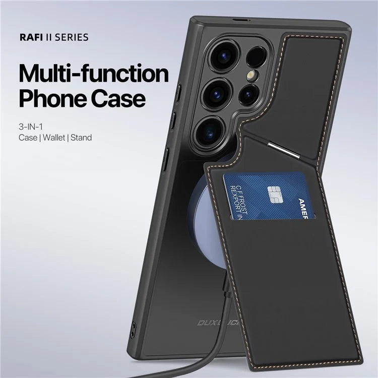 DUX DUCIS Rafi II Series for Samsung Galaxy S24 Ultra Magnetic Phone Case with Card Slots Kickstand