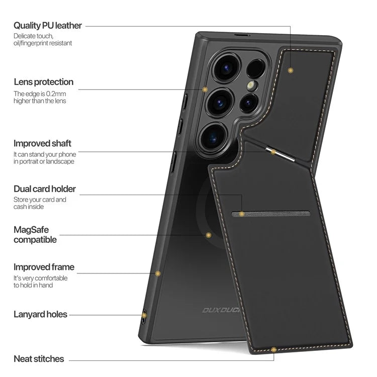 DUX DUCIS Rafi II Series for Samsung Galaxy S24 Ultra Magnetic Phone Case with Card Slots Kickstand