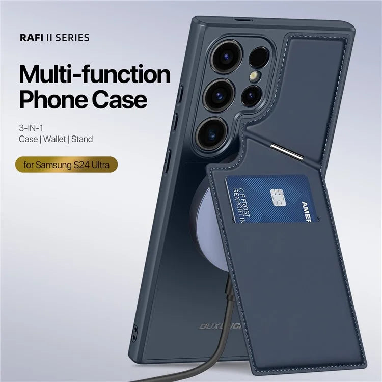 DUX DUCIS Rafi II Series for Samsung Galaxy S24 Ultra Magnetic Phone Case with Card Slots Kickstand