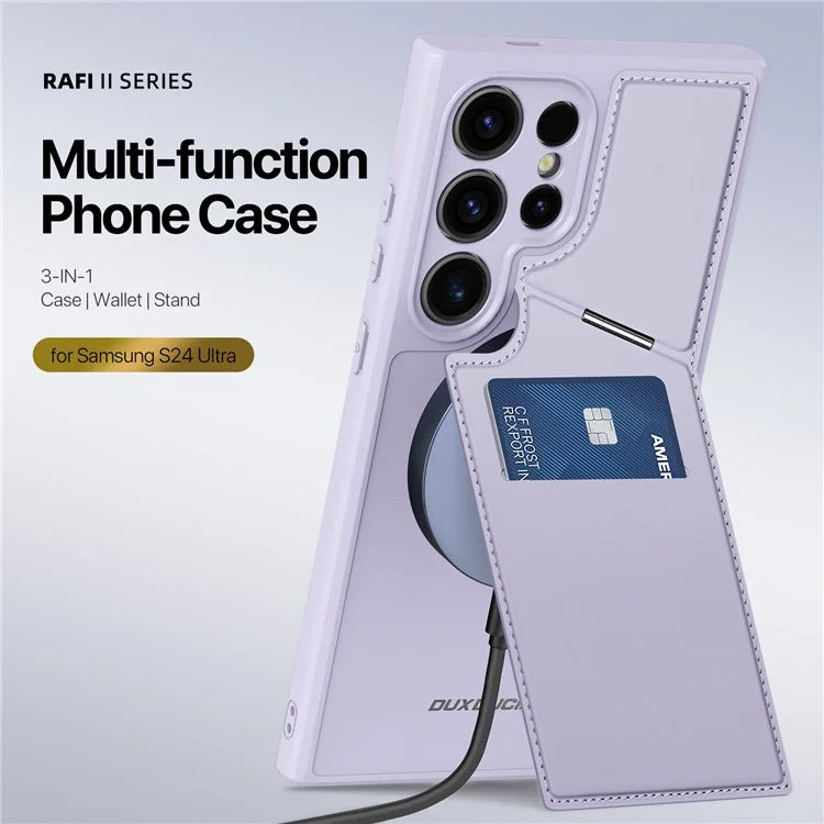 DUX DUCIS Rafi II Series for Samsung Galaxy S24 Ultra Magnetic Phone Case with Card Slots Kickstand