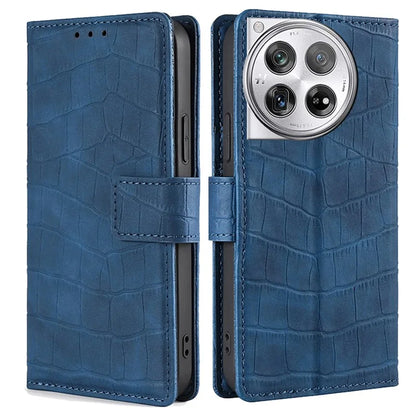 For OnePlus 12 5G Flip Phone Case PU Leather Crocodile Texture Stand Phone Shell Wallet