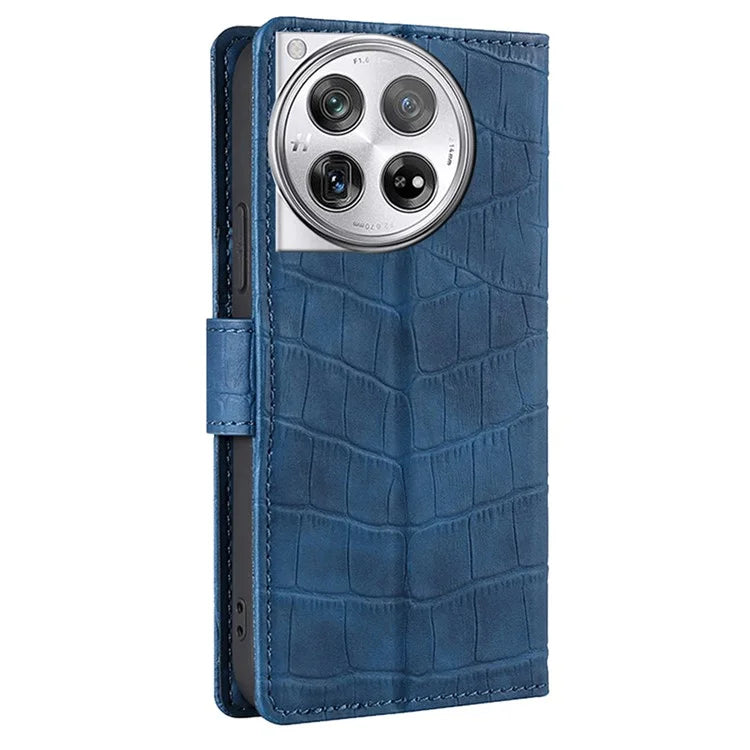 For OnePlus 12 5G Flip Phone Case PU Leather Crocodile Texture Stand Phone Shell Wallet
