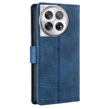 For OnePlus 12 5G Flip Phone Case PU Leather Crocodile Texture Stand Phone Shell Wallet