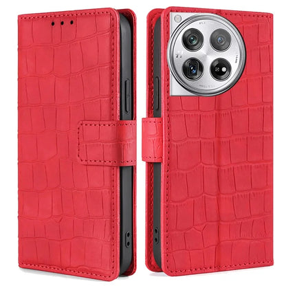 For OnePlus 12 5G Flip Phone Case PU Leather Crocodile Texture Stand Phone Shell Wallet