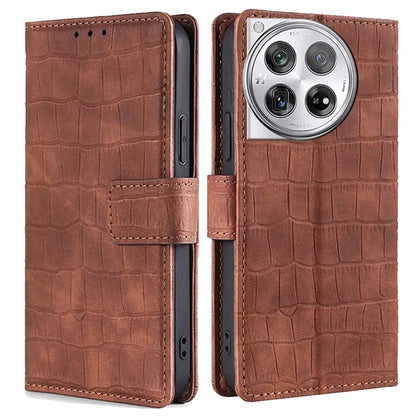 For OnePlus 12 5G Flip Phone Case PU Leather Crocodile Texture Stand Phone Shell Wallet