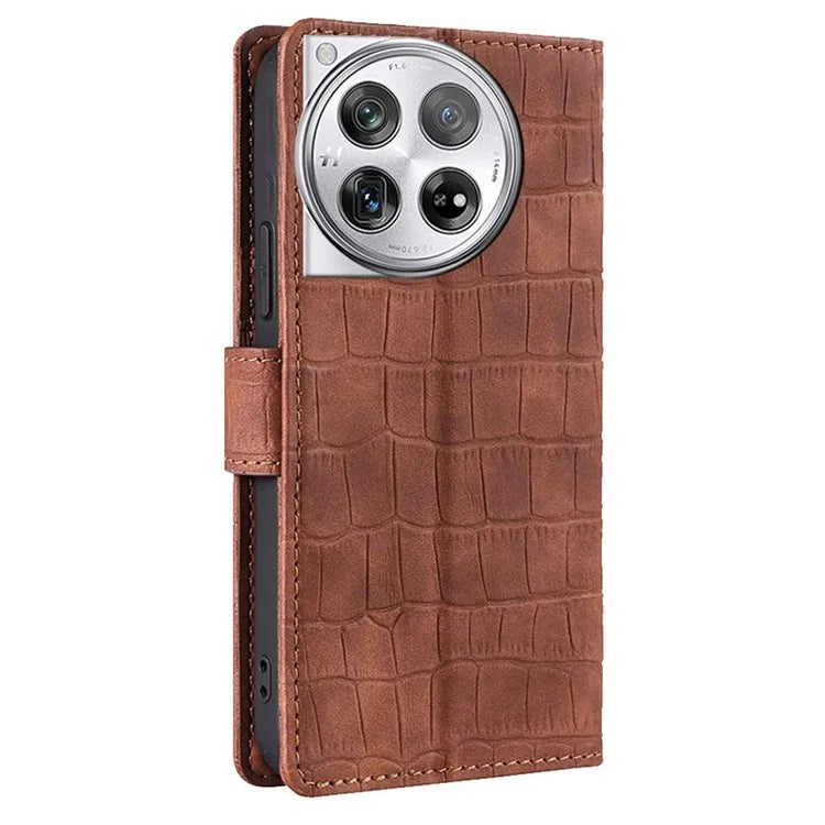 For OnePlus 12 5G Flip Phone Case PU Leather Crocodile Texture Stand Phone Shell Wallet