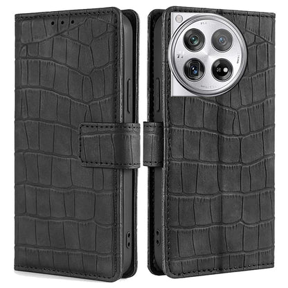 For OnePlus 12 5G Flip Phone Case PU Leather Crocodile Texture Stand Phone Shell Wallet