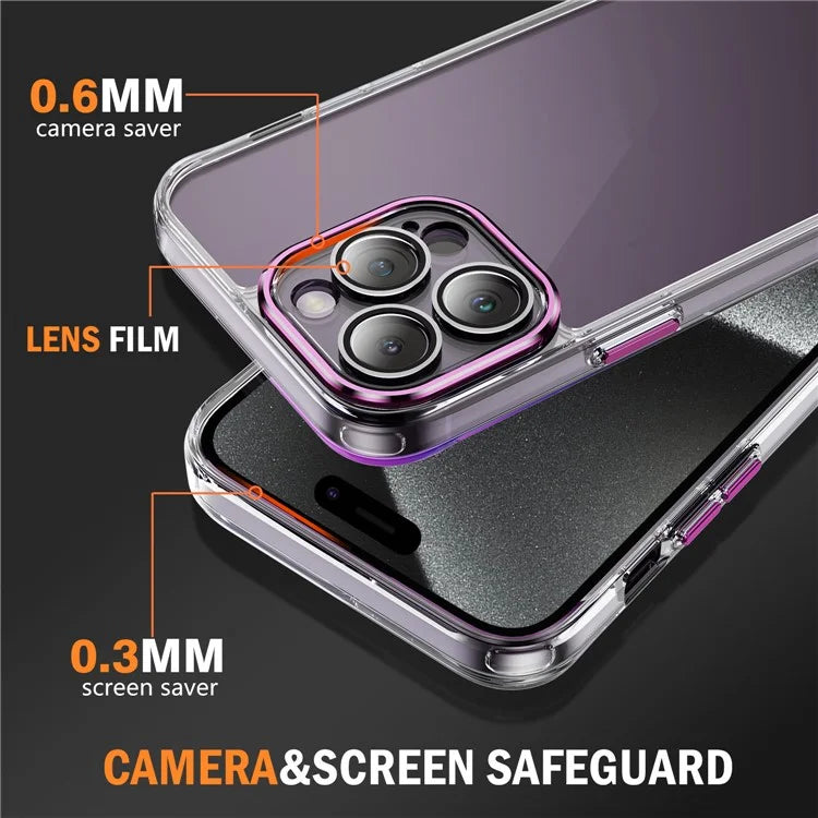 YSM For iPhone 15 Pro Cell Phone Case Crystal Clear Precise Lens Cutout Back Cover