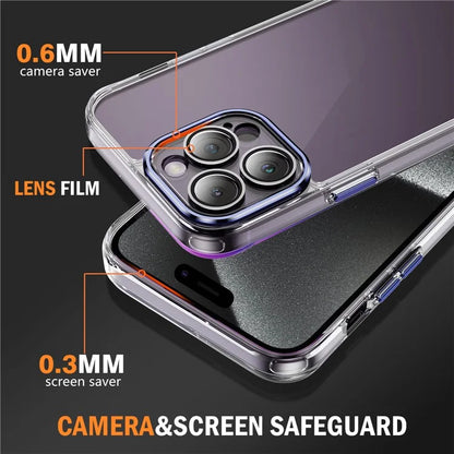 YSM For iPhone 15 Pro Cell Phone Case Crystal Clear Precise Lens Cutout Back Cover