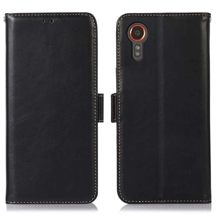 For Samsung Galaxy Xcover 7 Wallet Phone Case Genuine Cow Leather RFID Blocking