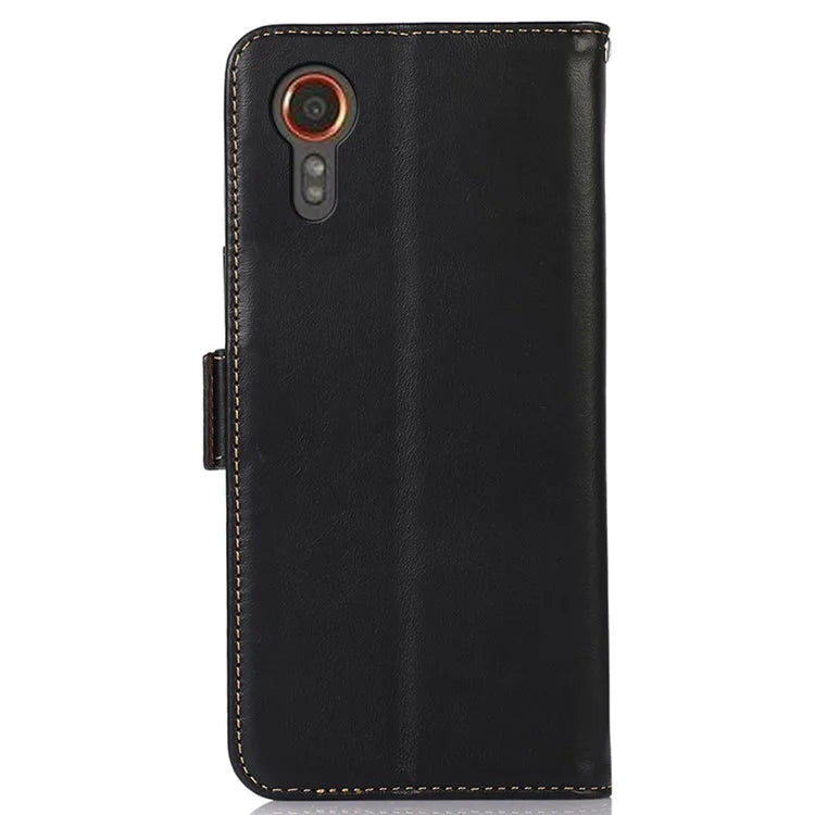 For Samsung Galaxy Xcover 7 Wallet Phone Case Genuine Cow Leather RFID Blocking