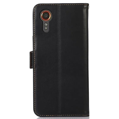 For Samsung Galaxy Xcover 7 Wallet Phone Case Genuine Cow Leather RFID Blocking