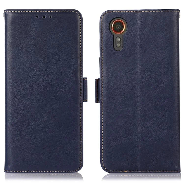 For Samsung Galaxy Xcover 7 Wallet Phone Case Genuine Cow Leather RFID Blocking