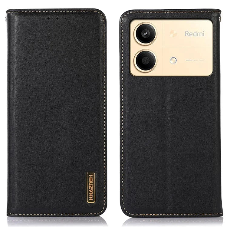 KHAZNEH For Xiaomi Redmi Note 13R Pro 5G Phone Case Genuine Cow Leather RFID Blocking