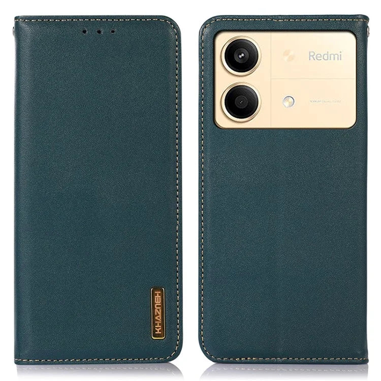 KHAZNEH For Xiaomi Redmi Note 13R Pro 5G Phone Case Genuine Cow Leather RFID Blocking