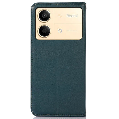 KHAZNEH For Xiaomi Redmi Note 13R Pro 5G Phone Case Genuine Cow Leather RFID Blocking