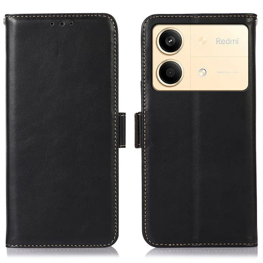 For Xiaomi Redmi Note 13R Pro 5G Genuine Cow Leather Case RFID Blocking Wallet Cover