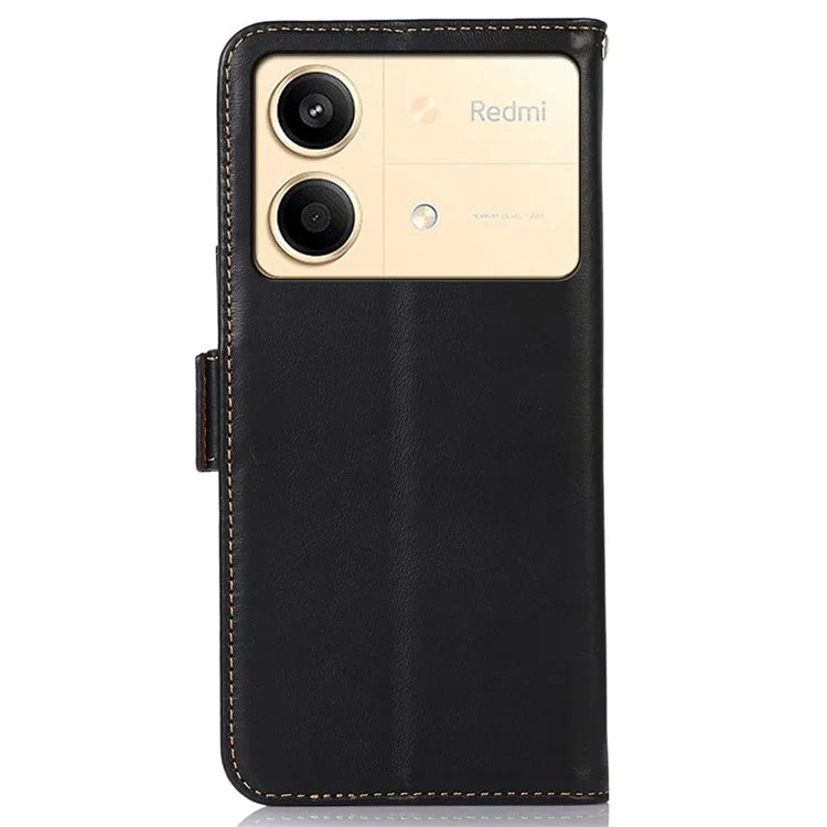For Xiaomi Redmi Note 13R Pro 5G Genuine Cow Leather Case RFID Blocking Wallet Cover