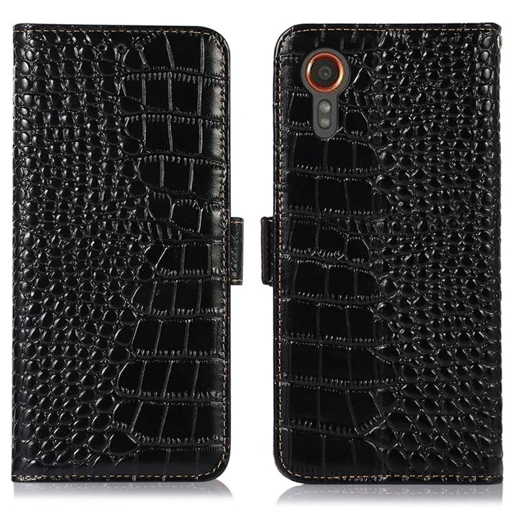For Samsung Galaxy Xcover 7 Wallet Case RFID Blocking Genuine Cow Leather Cover