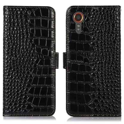 For Samsung Galaxy Xcover 7 Wallet Case RFID Blocking Genuine Cow Leather Cover