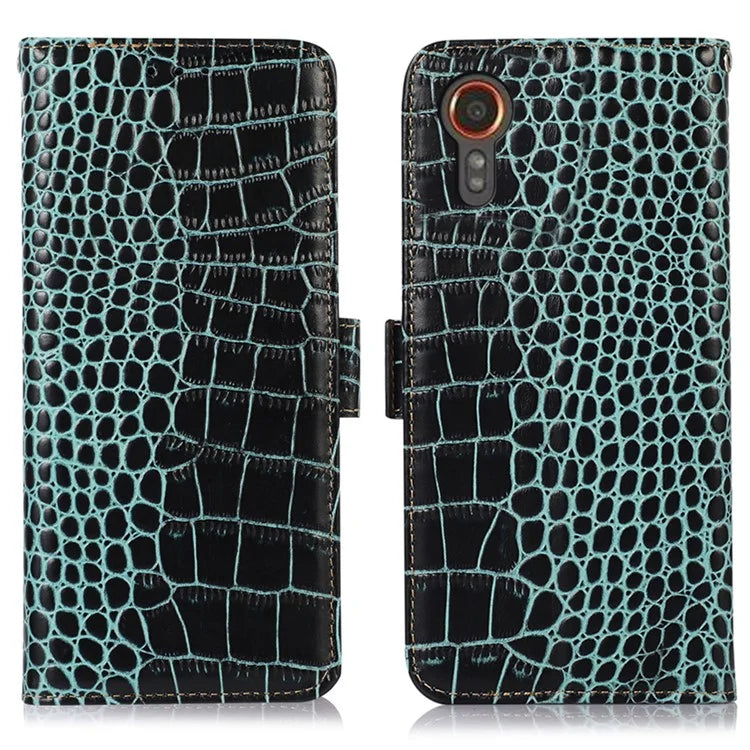 For Samsung Galaxy Xcover 7 Wallet Case RFID Blocking Genuine Cow Leather Cover