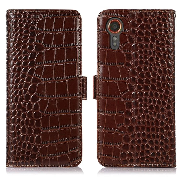 For Samsung Galaxy Xcover 7 Wallet Case RFID Blocking Genuine Cow Leather Cover