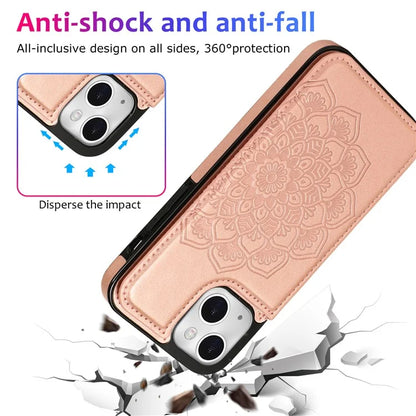 For iPhone 14 Case Imprinted Mandala Flower Kickstand PU Leather+TPU Phone Cover