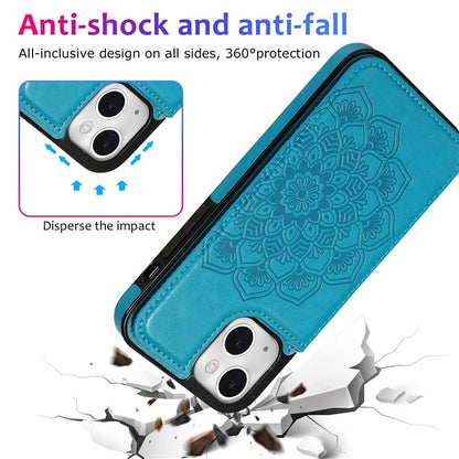 For iPhone 15 Cell Phone Case Imprinted Mandala Flower PU Leather+TPU Cover
