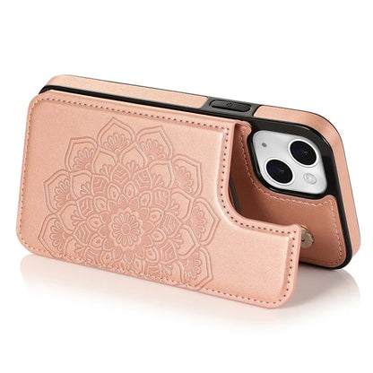 For iPhone 14 Plus Cell Phone Case Imprinted Mandala Flower PU Leather+TPU Back Shell