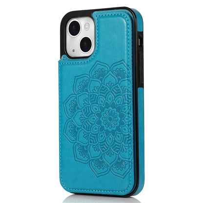 For iPhone 14 Plus Cell Phone Case Imprinted Mandala Flower PU Leather+TPU Back Shell