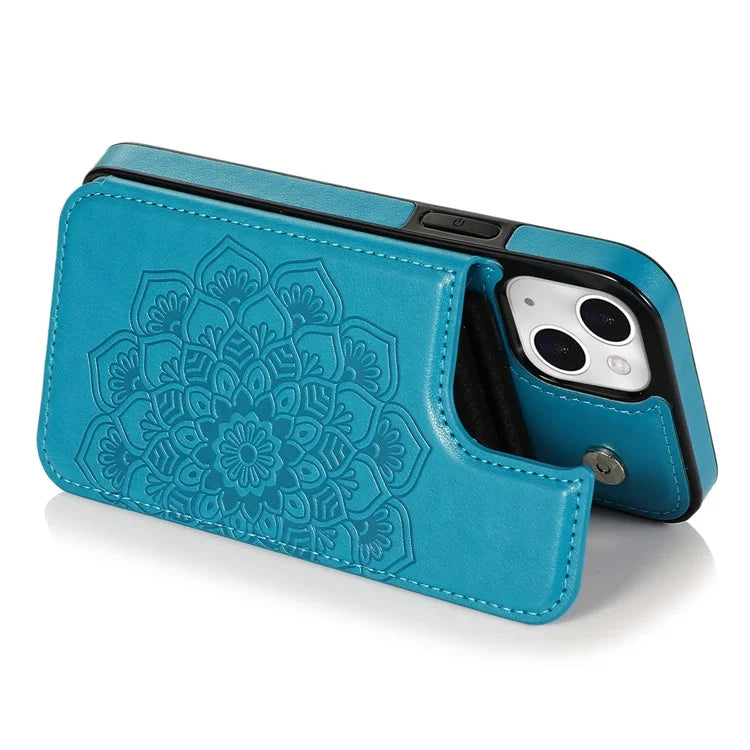 For iPhone 14 Plus Cell Phone Case Imprinted Mandala Flower PU Leather+TPU Back Shell