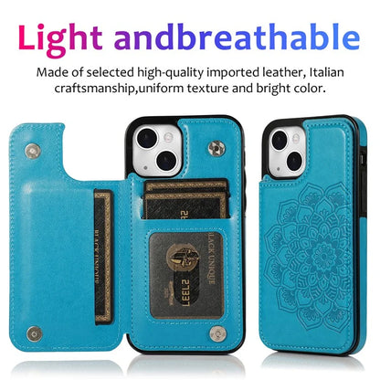 For iPhone 14 Plus Cell Phone Case Imprinted Mandala Flower PU Leather+TPU Back Shell