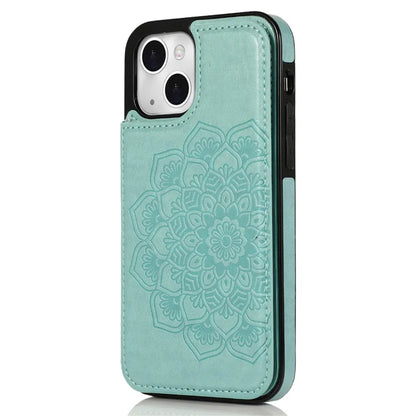 For iPhone 14 Plus Cell Phone Case Imprinted Mandala Flower PU Leather+TPU Back Shell