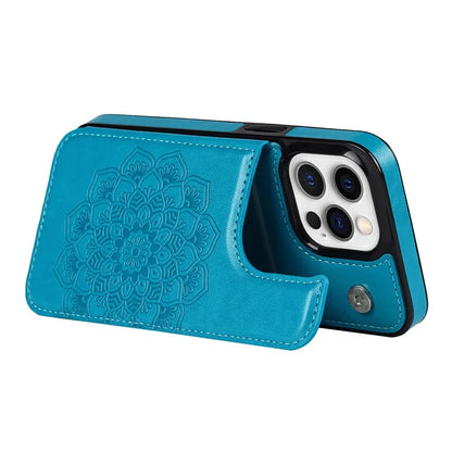 For iPhone 15 Pro Max Cell Phone Case Mandala Imprinted PU Leather+TPU Cover