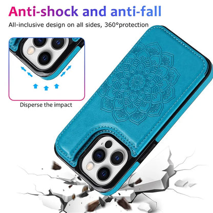 For iPhone 15 Pro Max Cell Phone Case Mandala Imprinted PU Leather+TPU Cover