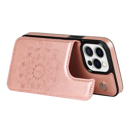 For iPhone 15 Pro Max Cell Phone Case Mandala Imprinted PU Leather+TPU Cover