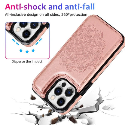 For iPhone 15 Pro Max Cell Phone Case Mandala Imprinted PU Leather+TPU Cover