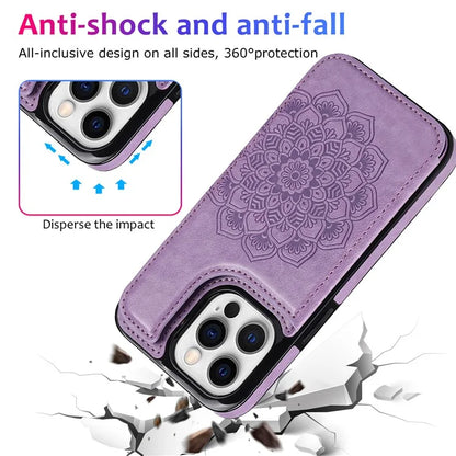 For iPhone 15 Pro Max Cell Phone Case Mandala Imprinted PU Leather+TPU Cover