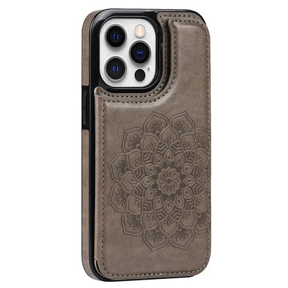 For iPhone 15 Pro Max Cell Phone Case Mandala Imprinted PU Leather+TPU Cover